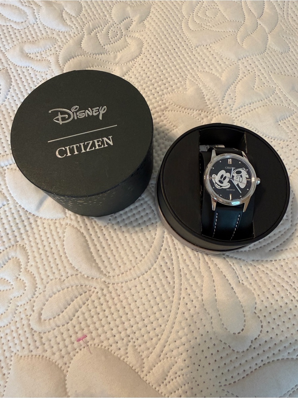 Citizen Men's Black Dial Mickey Mouse Leather Strap Watch
